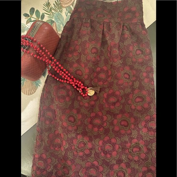 Cynthia Steffe Garnet Silk Skirt, Sheer overlay lined w-floral embroidery, 6 - Picture 4 of 6